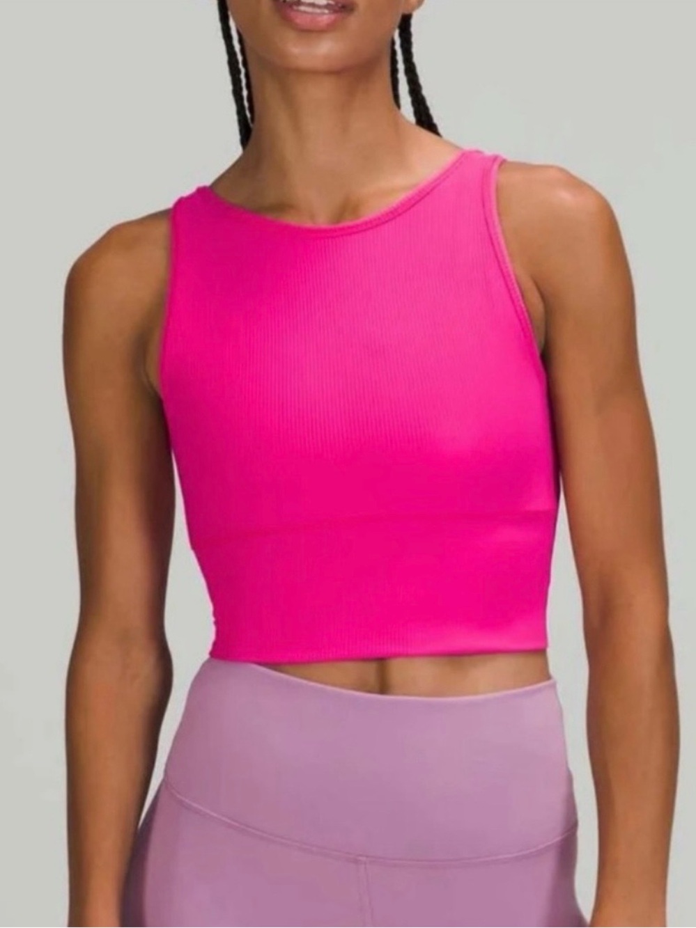 Lululemon power pivot cropped rib tank in sonic pink size 6